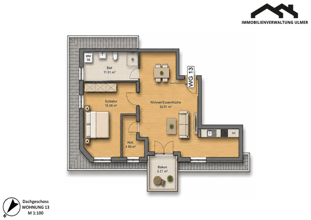 Grundriss Wohnung DG 13